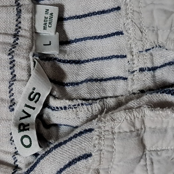 Orvis 100% Linen Ankle/Crop Capri High Rise Navy Beige Stripped w/Pockets Size L - Picture 6 of 8